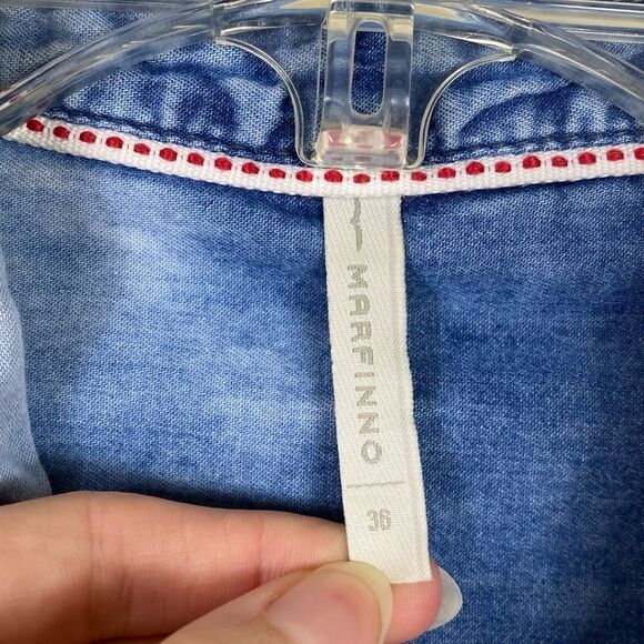 Marfinno Light Blue Chambray Denim Long Sleeve Button Up Shirt - Picture 3 of 5